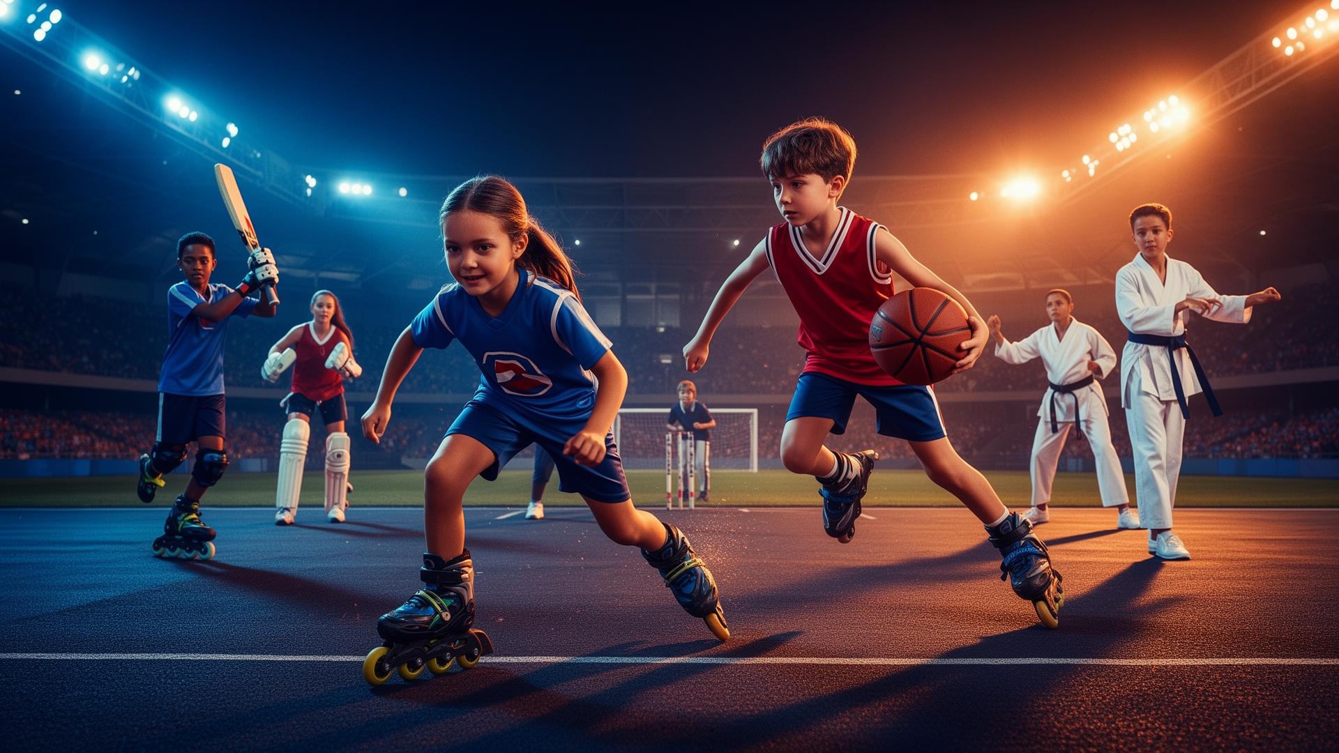 Young athletes training across multiple sports